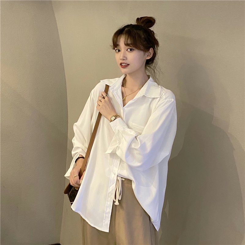 Áo sơ mi SUXI tay dài dáng rộng phong cách Hàn Quốc thời trang mùa xuân cho nữ
