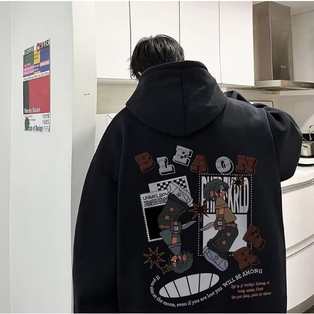 Áo Khoác Hoodie Thể Thao Dày Dặn Dáng Rộng In Chữ Hoạt Hình 3 Màu Tùy Chọn Size M-8XL Thời Trang Cho Nam
