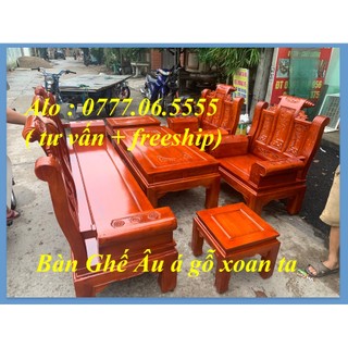 Bộ bàn ghế Âu Á tay hộp gỗ xoan ta chương cuốn thư