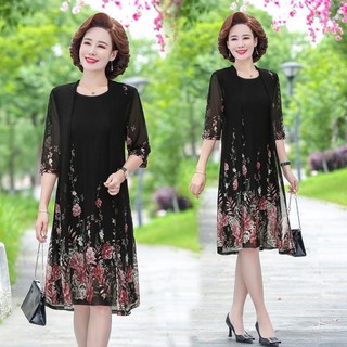 Đầm set voan tơ thanh lịch duyên dáng xuân hè 2023 cho nữ trung niên U60 U70