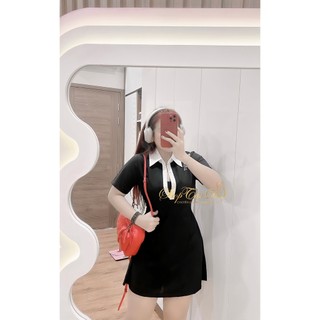 (TÁO ĐỎ BIGSIZE 55-90KG) ĐẦM POLO VIỀN CỔ PHỐI TRẮNG BODY ÔM DÁNG SIÊU XINH ( ẢNH THẬT SHOP CHỤP 100%) 💕💕💕