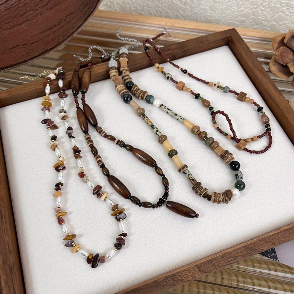 LOMBARD Vòng cổ Chuỗi Hạt Gỗ Phong Cách Retro Cho Nữ