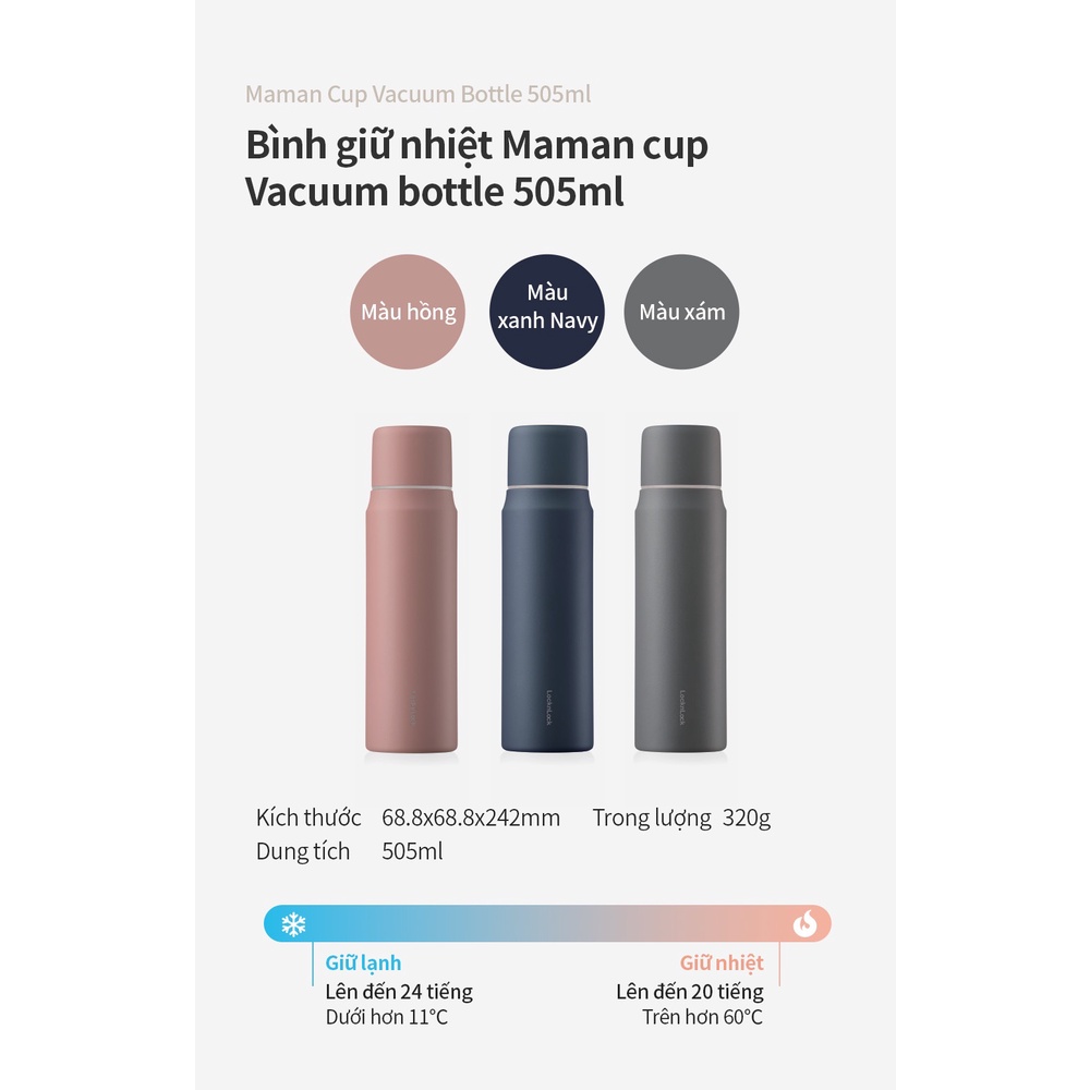 Bình giữ nhiệt LocknLock 505ml Maman Cup Vacuum Bottle nắp dùng làm cốc nước uống LHC1487 màu hồng - K-MALL