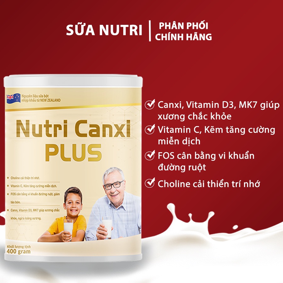 Sữa Nutri Canxi Plus Chống Loãng Xương Giúp Xương Chắc Khỏe, Chống Lão Hóa Xương Hộp 400gram - Sữa Nutri