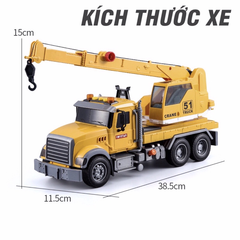 Đồ chơi xe công trình cần cẩu, xe móc có ròng rọc kéo hàng,