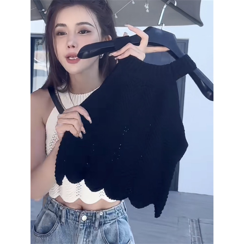 QADCOL Áo Sát Nách Gợn Sóng Khoét Rỗng Thiết Kế Phong Cách niche hot girl Gợi Cảm Cho Nữ