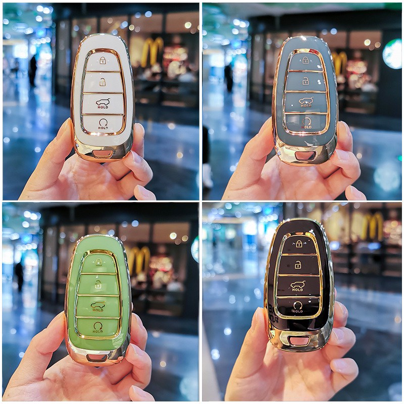 Ốp Khóa Xe Hyundai Santafe , Tucson 4 Nút Bấm 2022 New Mạ Vàng Cao Cấp Thế Hệ Mới - Ốp Khóa Ô Tô Hyundai
