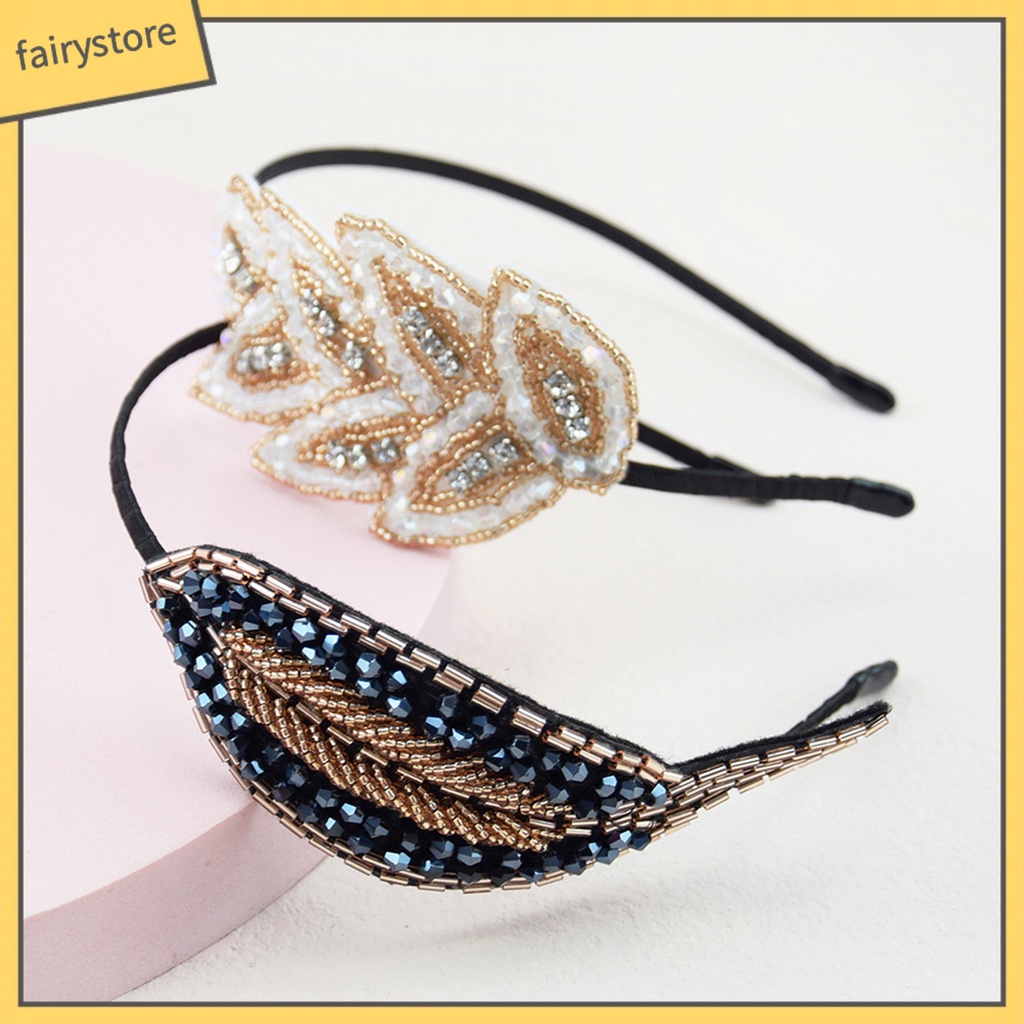Băng Đô Cài Tóc Co Giãn Chống Trượt Đính Đá Hình Chiếc Lá 1 [Fairy1]