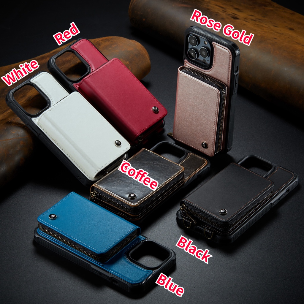 Bao Da Điện Thoại Kiểu Ví Có Dây Kéo Và Giá Đỡ Cho iphone 15 14 plus 13 12 pro max Ốp
