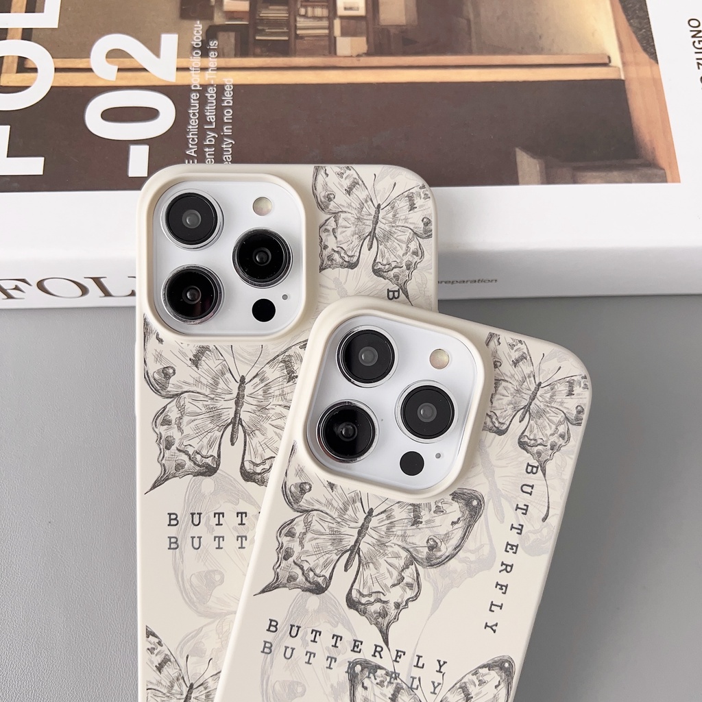 Ốp Điện Thoại PC Cứng Viền Tpu Họa Tiết Bươm Bướm Thời Trang Chống Rơi / Sốc Cho iPhone 14 13 12 11 Pro Max