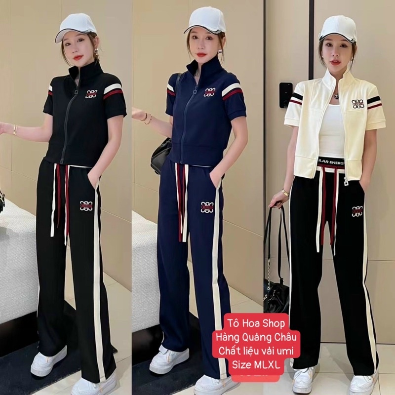 Bộ đồ nữ.sét thể thao hè kéo khoá đồ mặc nhà tay cộc quần suông chất vải Umi tăm hàng quảng châu.Size MLXL,tohoa_shop