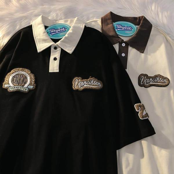 Áo polo Tay Ngắn Bằng Cotton In Họa Tiết Độc Đáo Phong Cách Hàn Quốc Thời Trang Cho Nữ