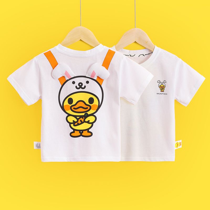 Áo Thun Cotton Ngắn Tay Họa Tiết Vịt Hoạt Hình Đáng Yêu Kiểu Hàn Quốc 2023 Cho Bé Trai