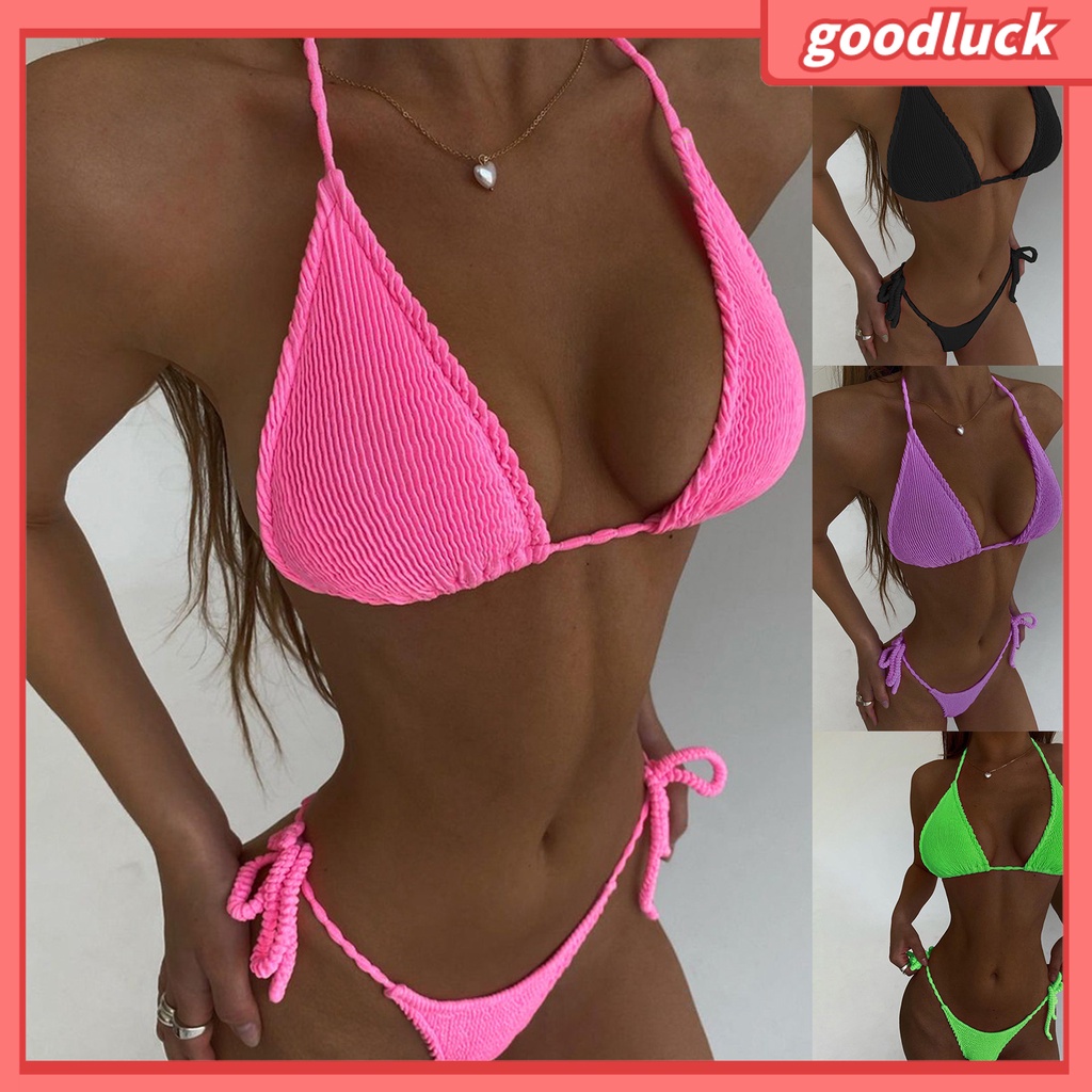 Bộ Bikini 2 Mảnh Màu Sắc Trơn Lưng Cao Co Giãn Gợi Cảm Cho Nữ