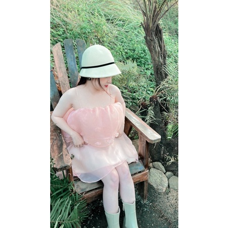 Váy hai dây tiểu thư form babydoll Hồng Pastel 3 lớp vải Aguja AMANDA