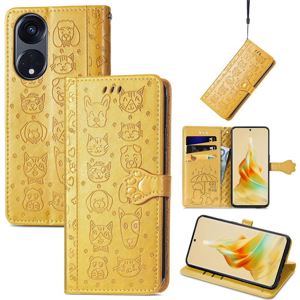 Ốp Điện Thoại Da Nắp Gập Chống Sốc Có Ngăn Đựng Thẻ + Dây Đeo Tay Đa Năng Cho OPPO Reno 8T 4G / 5G A1 Pro