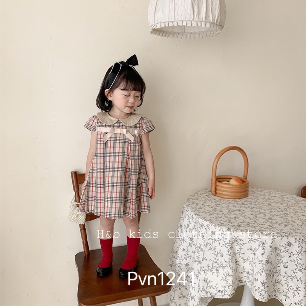 Váy Kẻ Caro Cho Bé Gái Chất Liệu VẢi Đũi Mềm Mại, Váy Hè Cho Bé Gái, Đầm Mùa Hè Bé Gái M078