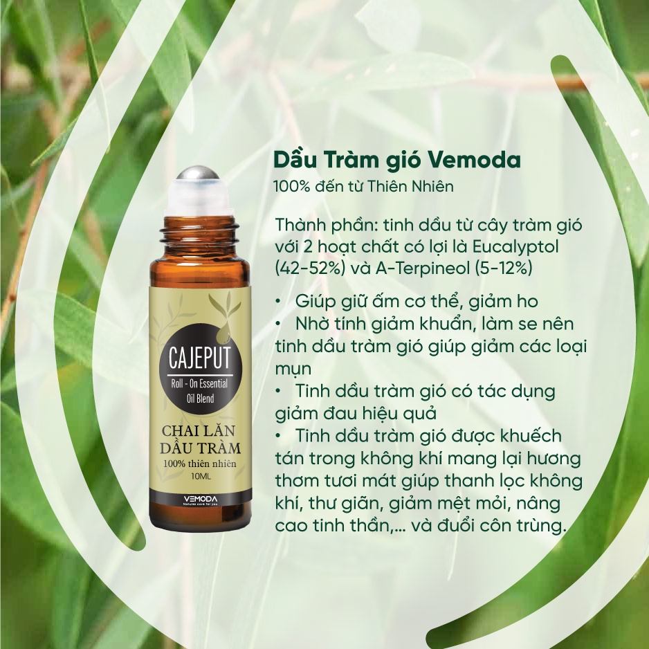 Chai lăn tinh dầu Tràm Gió giữ ấm cơ thể bé 10ml Vemoda