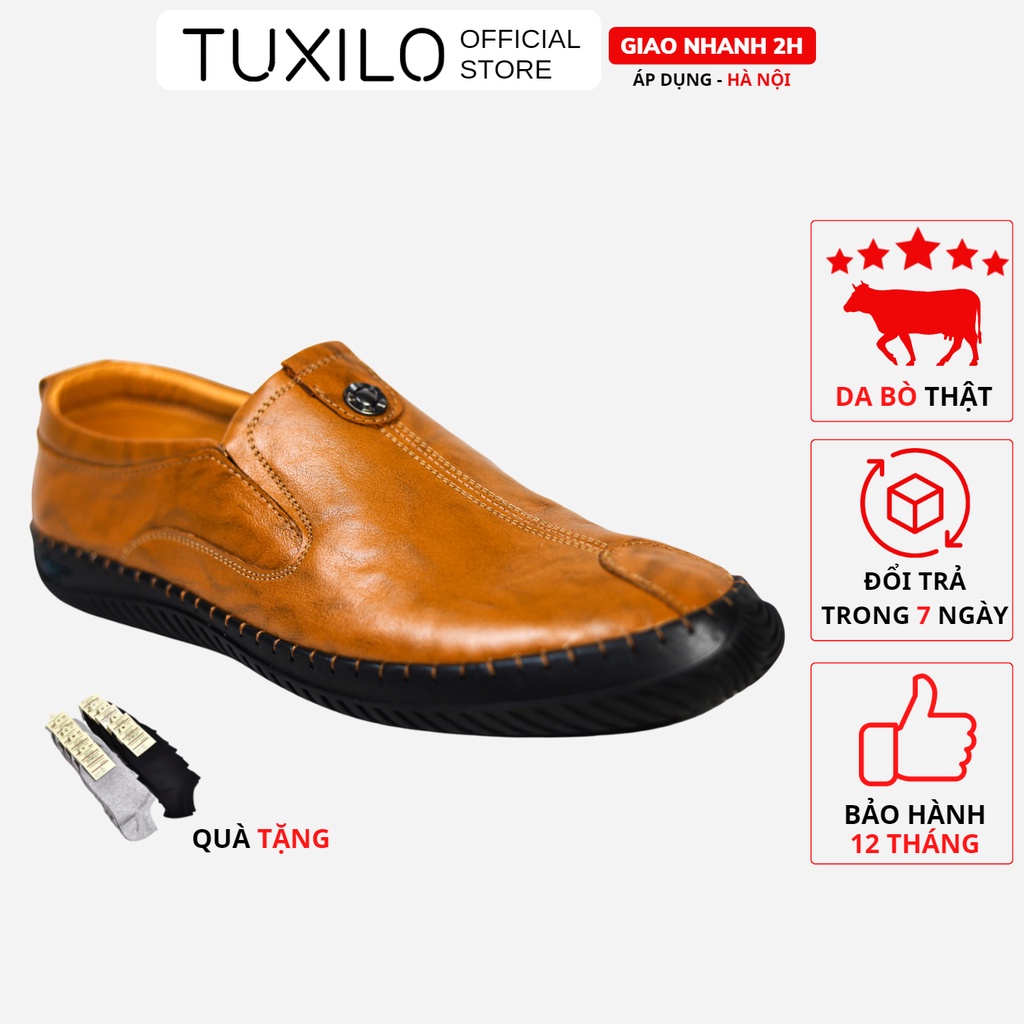 Giày da nam TUXILO dáng lười da bò thật 100%, giày tây lười nam cao cấp đế cao su đúc nguyên chất đế khâu siêu bền T101