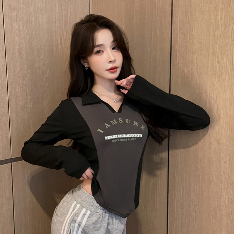 IELGY   Áo Thun polo Dáng Ôm In Họa Tiết Phong Cách Mỹ Hàn Quốc Thời Trang Cho Nữ