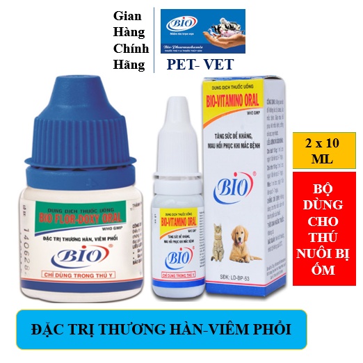 Bộ sản phẩm chuyên hô hấp dùng cho thú nuôi Bio-Flodoxy oral 10ml+ Bio-Vitamin oral 10ml