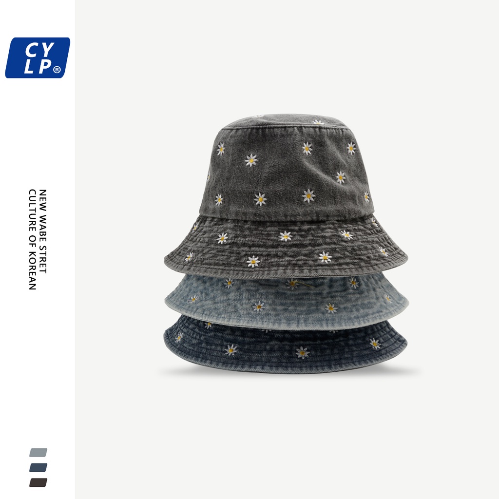 Nón Tai Bèo Denim Họa Tiết Hoa Cúc Thêu Phong Cách Hàn Quốc Thời Trang Xuân Hè Dành Cho Nữ