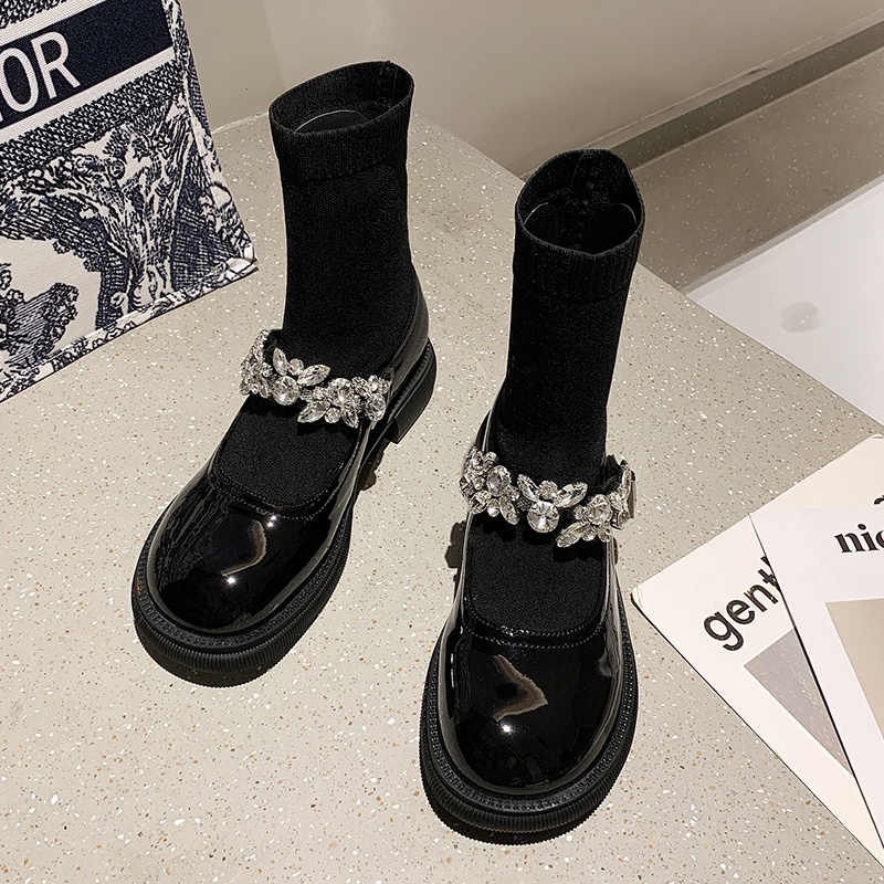 Giày Bốt Cổ Cao Đính Đá Phong Cách retro Thời Trang Cho Nữ