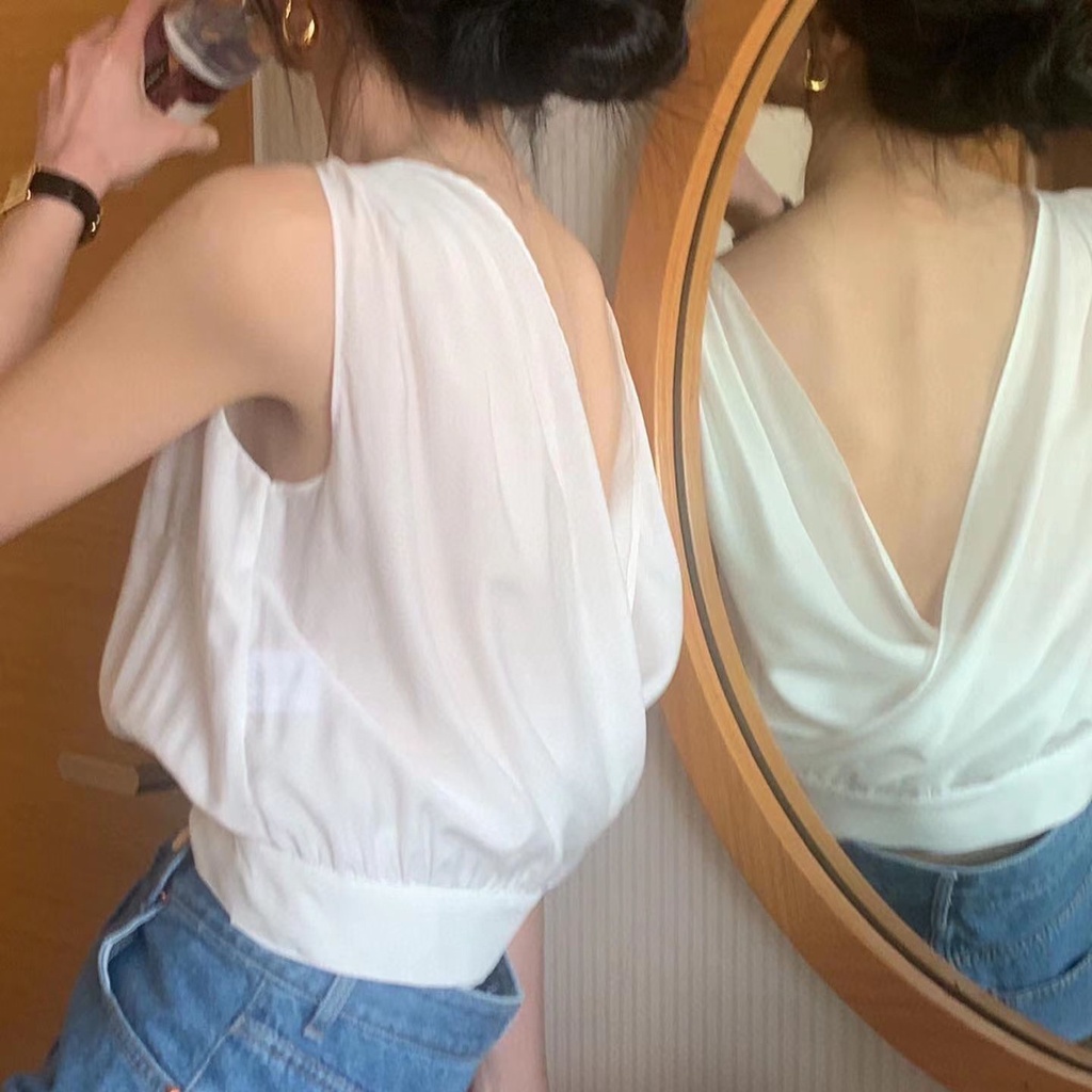 Áo Chiffon Sát Nách Hở Lưng Thời Trang Mùa Hè Cho Nữ