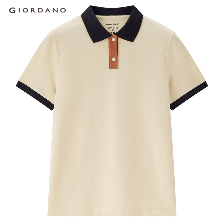 GIORDANO Áo polo nữ ngắn tay phiên bản fit phối màu thiết kế tương phản 05313394 | BigBuy360 - bigbuy360.vn