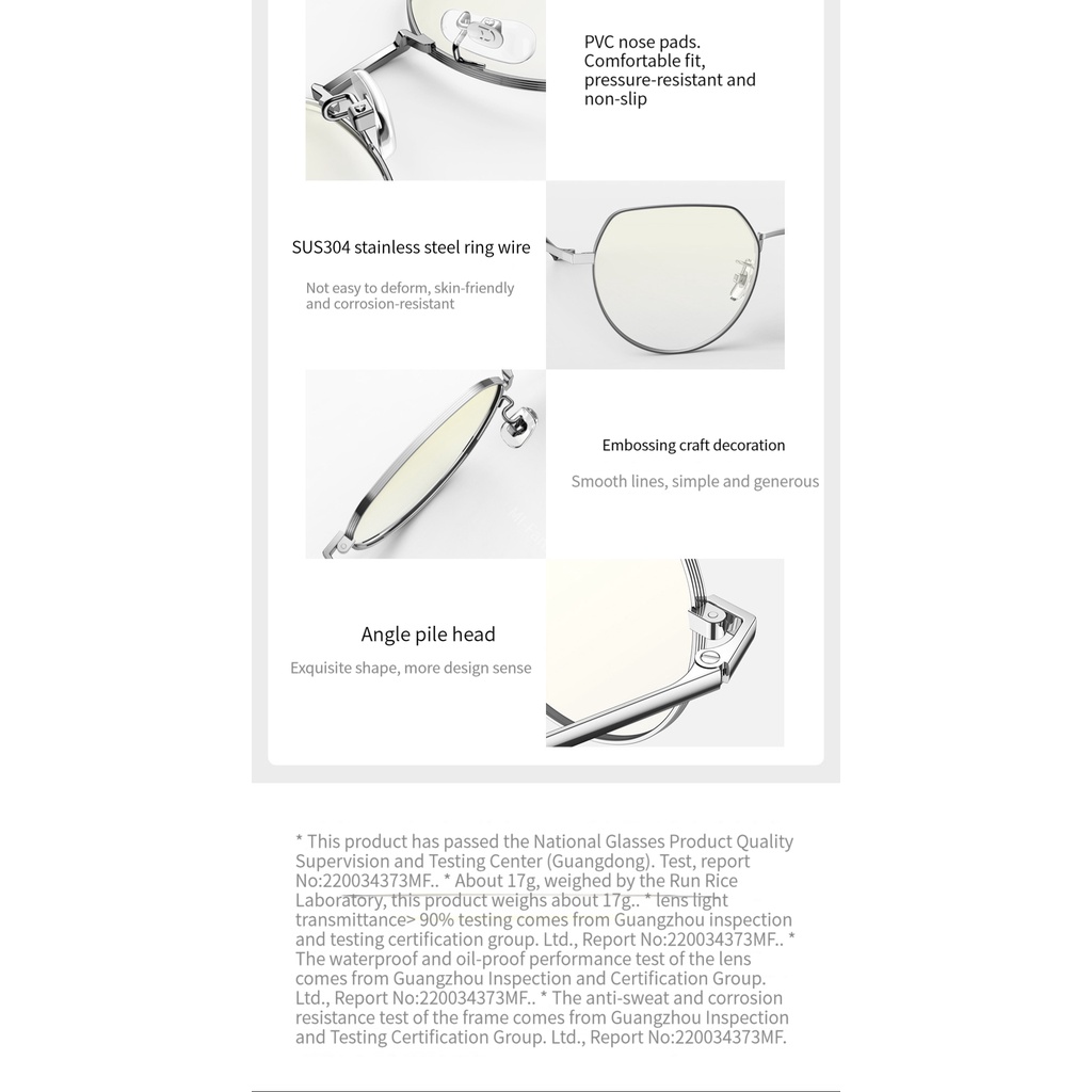 Kính Mát Tròng Vuông / Đa Giác Bằng Titan Chống Ánh Sáng Xanh Chất Lượng Cao Xiaomi Mijia 15g