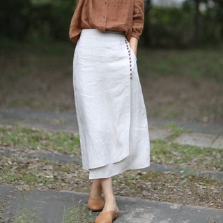 Cotton and Linen Half Elastic A- line Skirt Raw Jute Color Blue