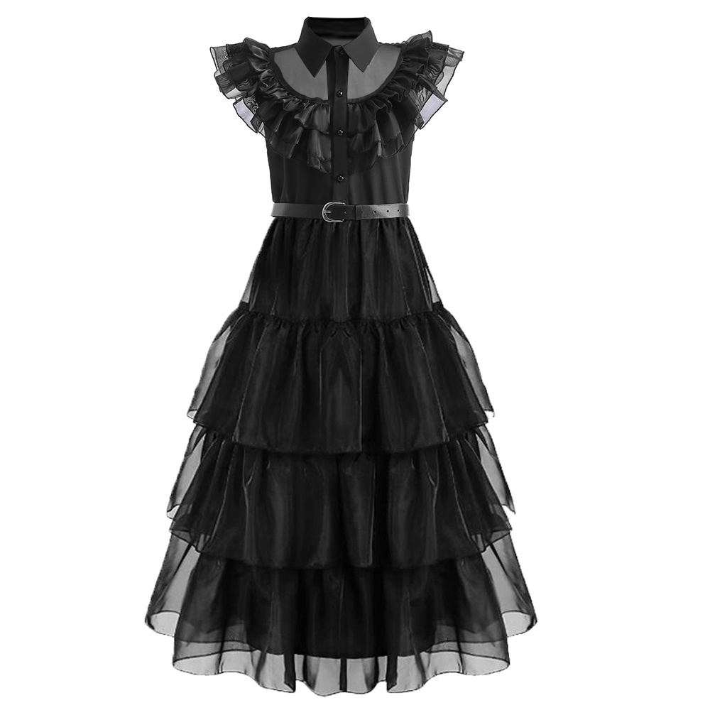 Đầm Ren Đen Hóa Trang Adams 2023 Cho Bé Gái Từ 3-12 Tuổi