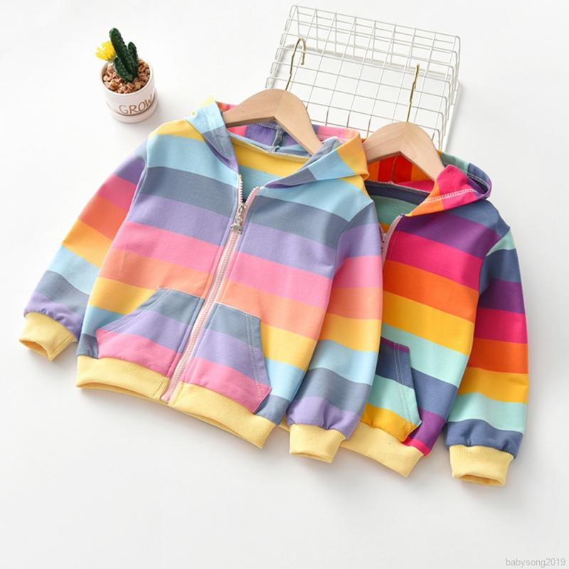 Áo Hoodie Có Khóa Kéo Họa Tiết Sọc Cầu Vồng Thời Trang Mùa Thu Cho Bé Trai Và Gái