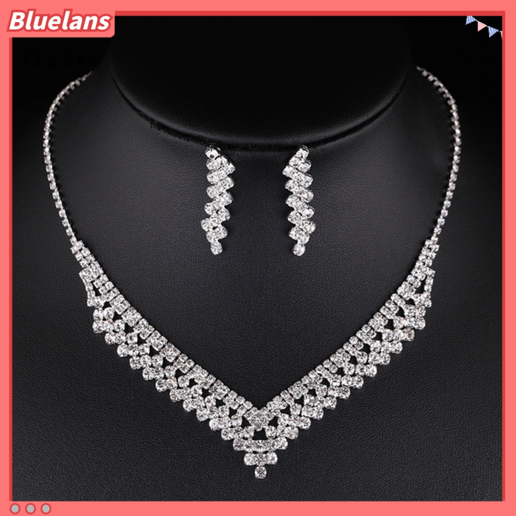 1 Bộ Trang Sức Dây Chuyền Đính Đá Lấp Lánh Cho Cô Dâu