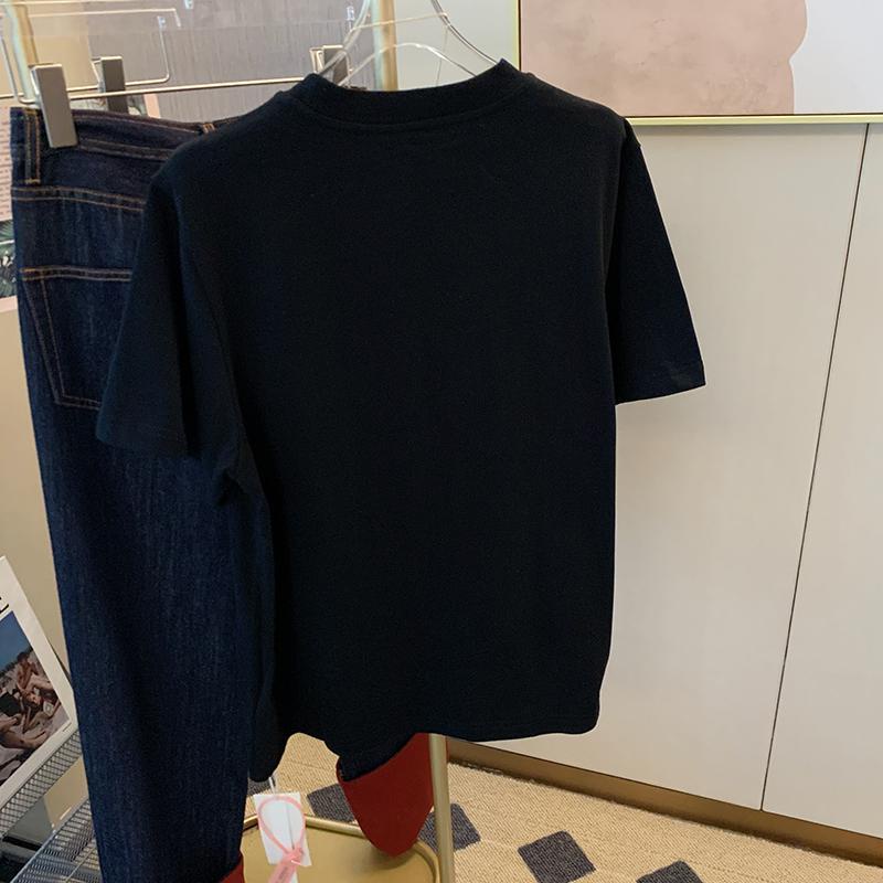 Áo Thun Đen Tay Ngắn Dáng Rộng In Hình Hoa Phong Cách Hàn Quốc Thời Trang Cho Nữ Lên Đến 150kg