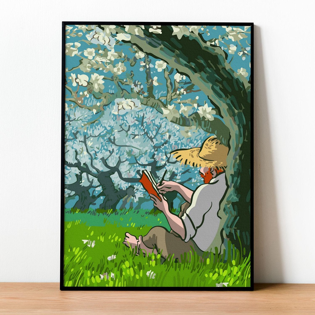 ✅Tranh số hóa Van Gogh Dưới gốc cây hạnh nhân đã căng khung 40x50cm