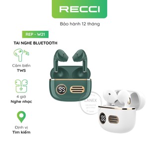 Tai nghe bluetooth recci rep - w21 cảm ứng 2 bên tws v5.0 có mic định vị hiển thị màn hình led hộp sạc