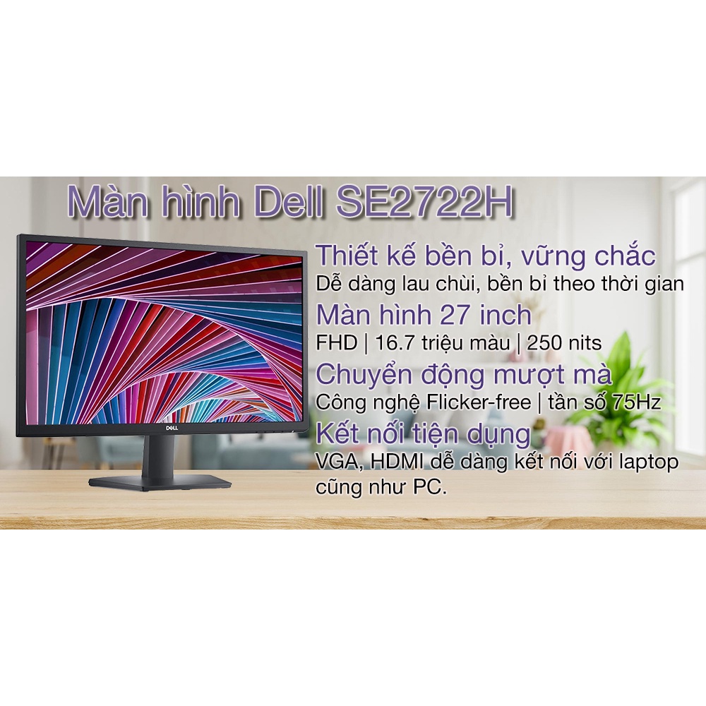 Màn hình Dell SE2722H  thiết kế độc đáo, bảo hành 3 năm