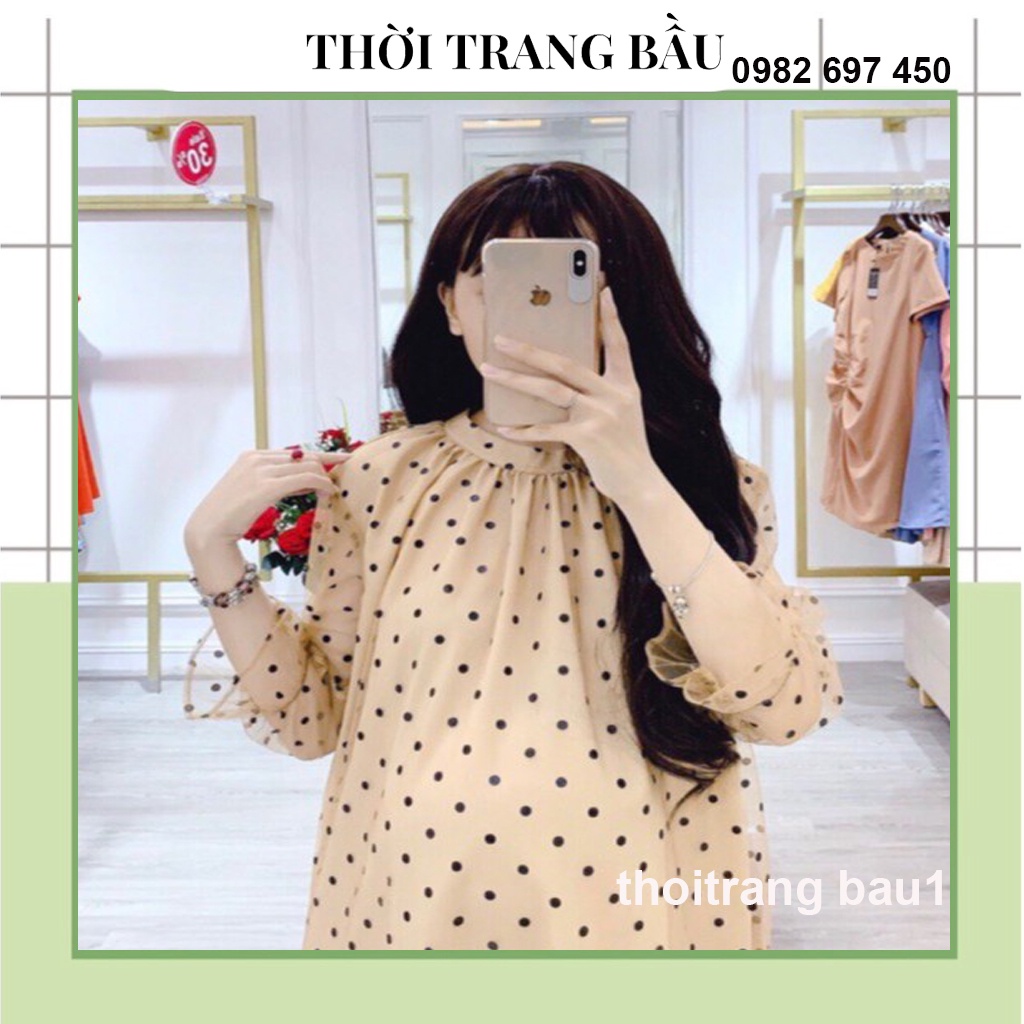 [thoitrangbau1 V249] VÁY BẦU TIỂU THƯ-ĐẦM BÀU DỰ TIỆC, CÔNG SỞ THIẾ KẾ DÁNG XUÔNG ĐUÔI CÁ CHẤM BI VOAN TƠ 2 LỚP CỰC XINH