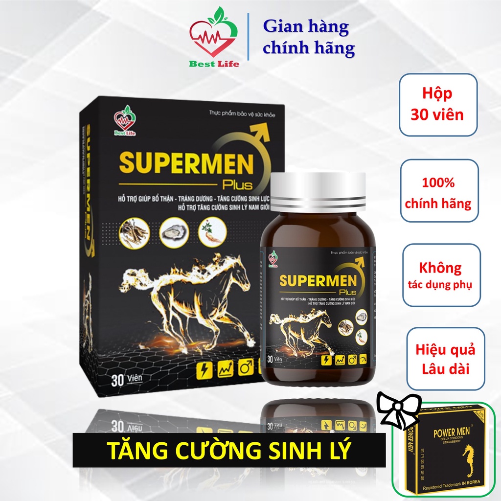 Tăng cường sinh lý Supermen BestLife bổ thận tráng dương cải thiện tình trạng xuất tinh sớm rối loạn cương dương 30 viên