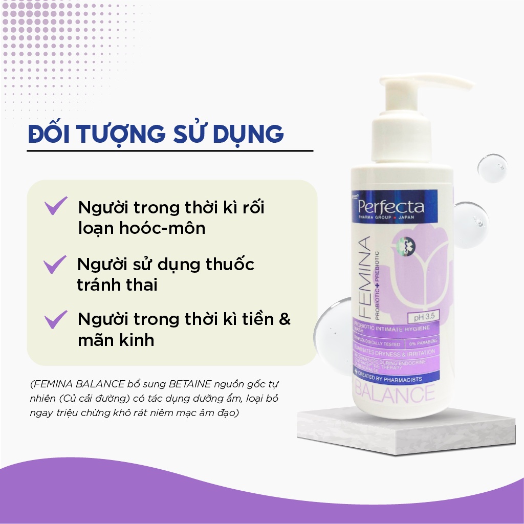 Dung dịch vệ sinh phụ nữ Perfecta Pharmacy Femina Balance Probiotic Intimate Hygiene Wash 150ml