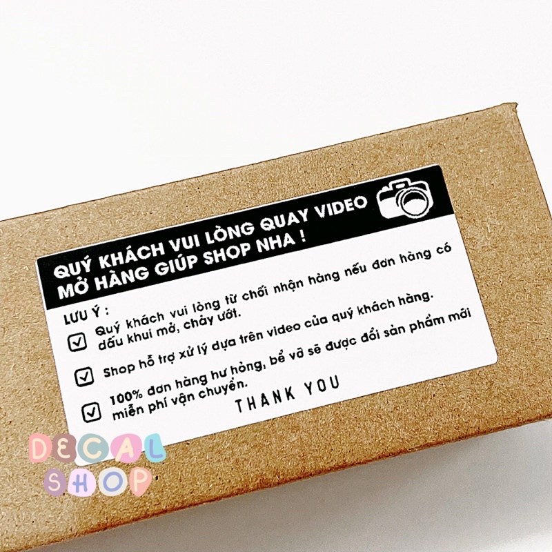 50-100 Tem, Nhãn Dán QUAY VIDEO MỞ HÀNG - Size 8*4cm - Có Keo Sẵn
