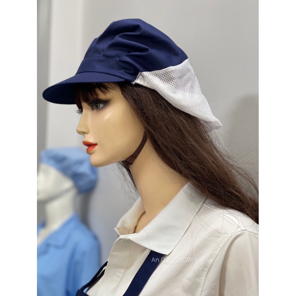 Tạp dề + Nón trơn vải kaki dày dặn dùng pha chế, nấu ăn, phục vụ cà phê nhà hàng màu xanh đen _ Hình chụp thật