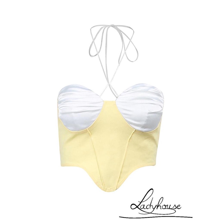 Áo Không Tay Hở Lưng Phối Dây Cột Màu Sắc Tương Phản Thời Trang Mùa Hè Cho Nữ