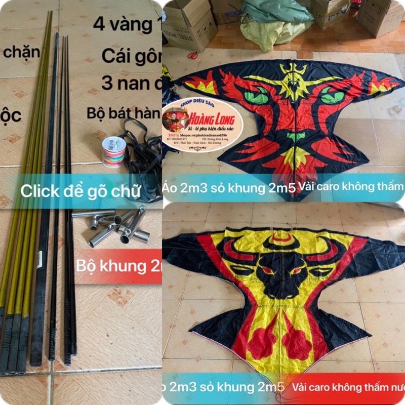 Combo áo diều + khung cabon phù hợp mẫu Trâu bẹn và Hổ Ưng bẹn 2m5