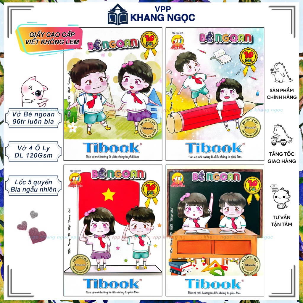 Lốc 5 Quyển Tập Học Sinh 4 Ô Ly 96 Trang Bé Ngoan Thuận Tiến - Vở A5 DL 120Gsm