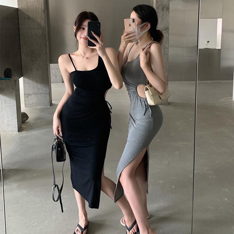 Đầm hai dây XINLANYASHE dáng lửng xẻ tà lưng vừa thời trang Hàn Quốc 2023 gợi cảm dành cho nữ