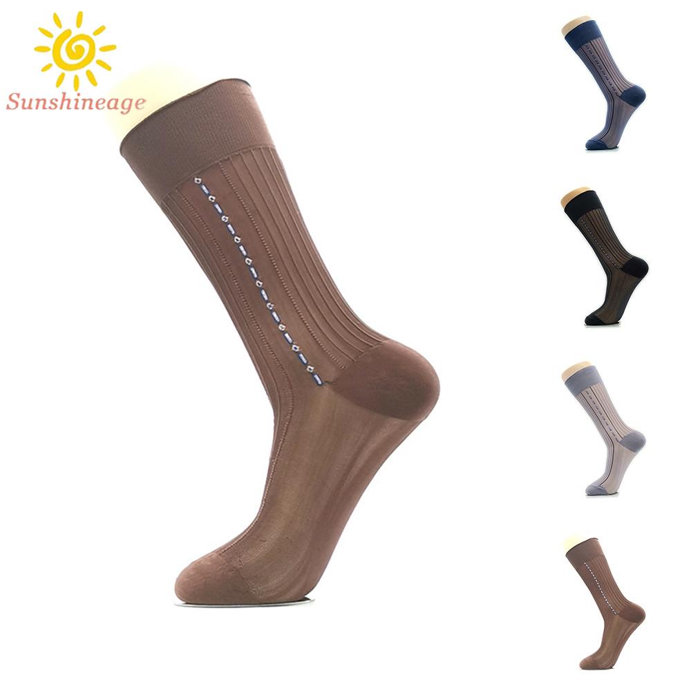 【SUNAGE】Men's Socks Formal Workwear Nylon Spandex Sexy Silk Sheer Socks Striped【HOT Fashion】
