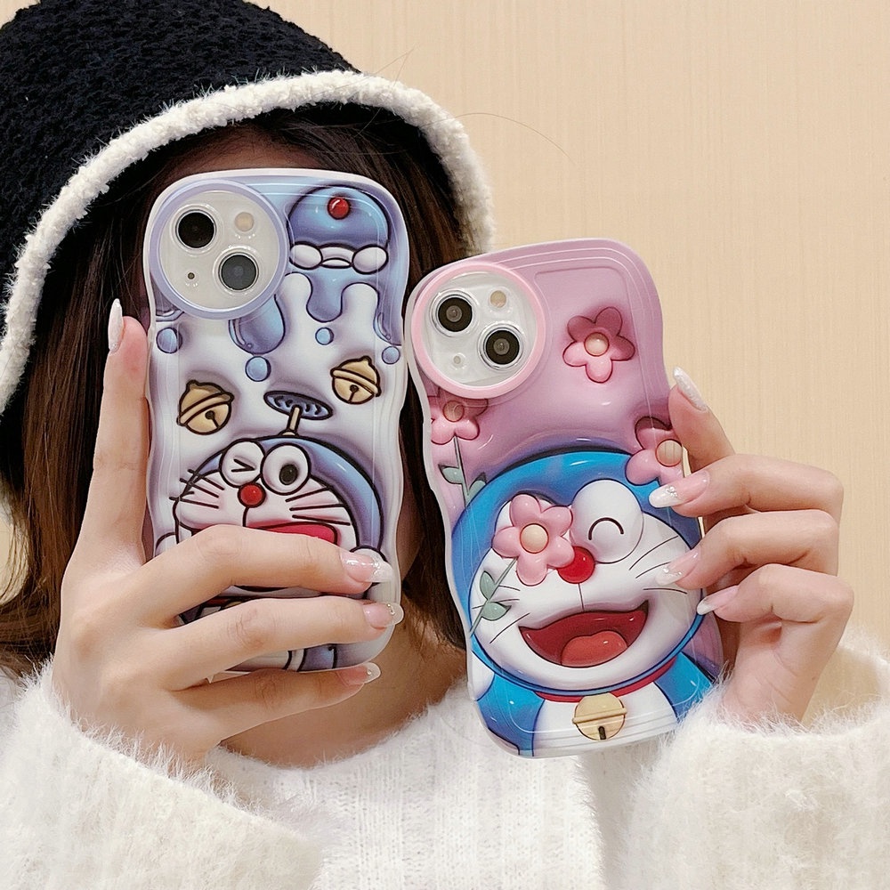 Dbw| Đối với iPhone 7 8 Plus X Xr Xs Max 11 12 13 14 Pro Max Cặp đôi mềm Happy Doraemon 3D Hiệu ứng trực quan Vỏ điện thoại di động sóng