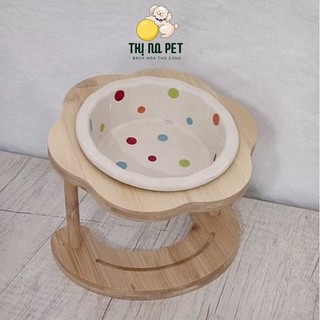 Bát ăn sứ cho chó mèo - bát ăn sứ chống gù lưng cho chó mèo kèm chân đỡ hình hoa